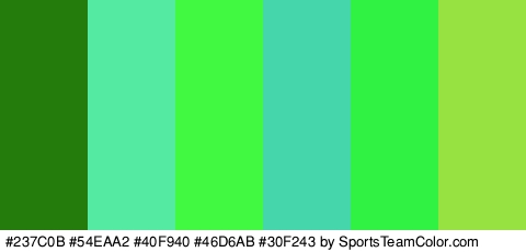 #237C0B #54EAA2 #40F940 #46D6AB #30F243 #97E241 Colors