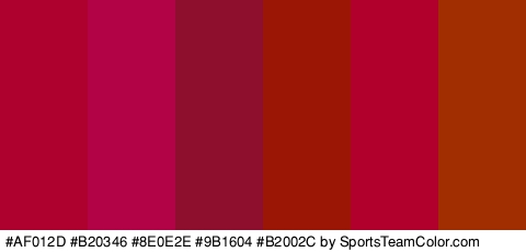 #AF012D #B20346 #8E0E2E #9B1604 #B2002C #A02E01 Colors