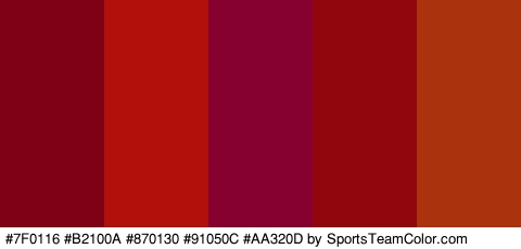 #7F0116 #B2100A #870130 #91050C #AA320D Colors