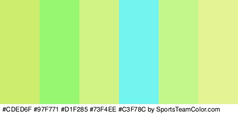 #CDED6F #97F771 #D1F285 #73F4EE #C3F78C #E4F495 Colors