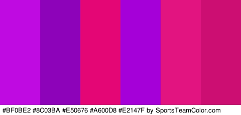 #BF0BE2 #8C03BA #E50676 #A600D8 #E2147F #CC0E73 Colors