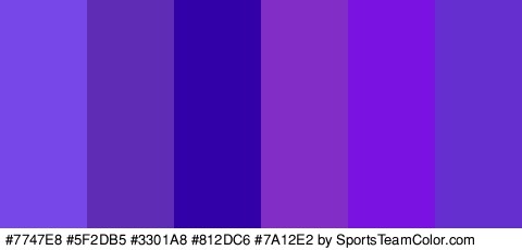 #7747E8 #5F2DB5 #3301A8 #812DC6 #7A12E2 #642FCE Colors