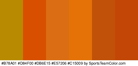 #B78A01 #D84F00 #DB6E15 #E57206 #C15009 #C44607 Colors