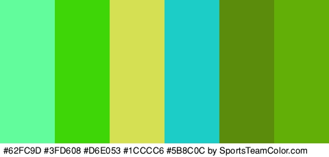 #62FC9D #3FD608 #D6E053 #1CCCC6 #5B8C0C #61AF07 Colors