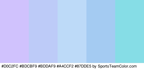 #D0C2FC #BDCBF9 #BDDAF9 #A4CCF2 #87DDE5 Colors