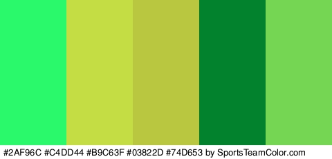 #2AF96C #C4DD44 #B9C63F #03822D #74D653 Colors