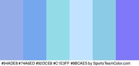 #94ADE8 #74A6ED #92DCE8 #C1E3FF #8BCAE5 #7F79F7 Colors