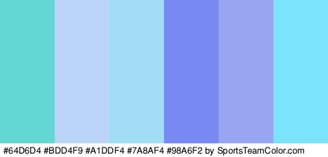 #64D6D4 #BDD4F9 #A1DDF4 #7A8AF4 #98A6F2 #7BE4FC Colors