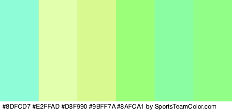 #8DFCD7 #E2FFAD #D8F990 #9BFF7A #8AFCA1 #91FF87 Colors