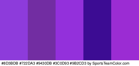 #8D3BDB #722DA3 #9430DB #3C0D93 #9B2CD3 Colors