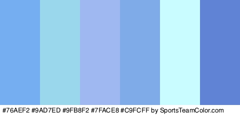 #76AEF2 #9AD7ED #9FB8F2 #7FACE8 #C9FCFF #6083D6 Colors