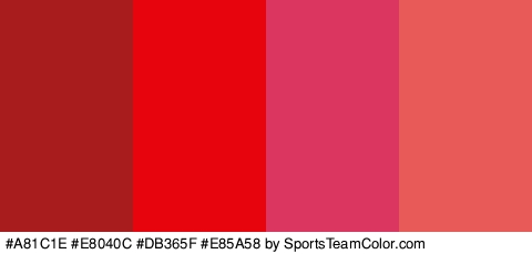 #A81C1E #E8040C #DB365F #E85A58 Colors