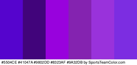 #5504CE #41047A #9802DD #8323AF #9A32DB #7C2DE2 Colors