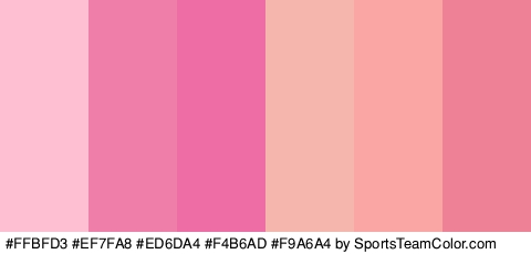 #FFBFD3 #EF7FA8 #ED6DA4 #F4B6AD #F9A6A4 #EF8197 Colors