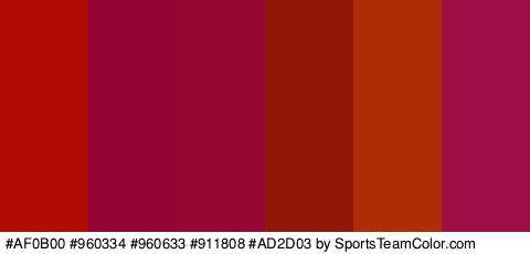 #AF0B00 #960334 #960633 #911808 #AD2D03 #9E0E45 Colors