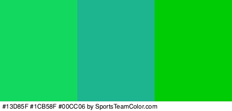 #13D85F #1CB58F #00CC06 Colors