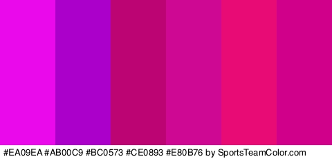 #EA09EA #AB00C9 #BC0573 #CE0893 #E80B76 #D1008B Colors