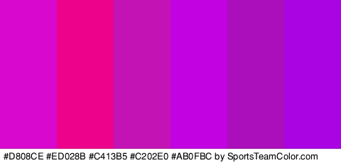 #D808CE #ED028B #C413B5 #C202E0 #AB0FBC #AB04E2 Colors