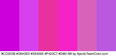 #CC00DB #D640ED #E8309E #F422C7 #D861BA #BA59E0 Colors