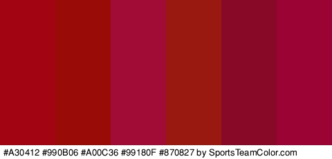 #A30412 #990B06 #A00C36 #99180F #870827 #9B0335 Colors