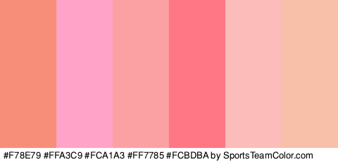 #F78E79 #FFA3C9 #FCA1A3 #FF7785 #FCBDBA #F9C0A9 Colors