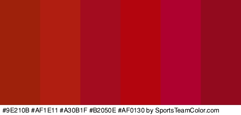 #9E210B #AF1E11 #A30B1F #B2050E #AF0130 #910A1E Colors