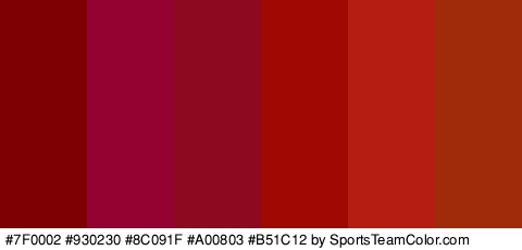 #7F0002 #930230 #8C091F #A00803 #B51C12 #A02B0B Colors