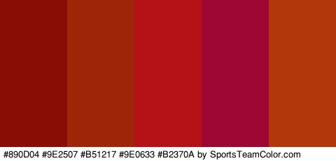 #890D04 #9E2507 #B51217 #9E0633 #B2370A Colors