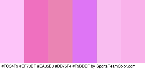 #FCC4F9 #EF70BF #EA85B3 #DD75F4 #F9BDEF #F9B3EA Colors