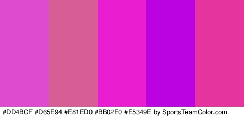 #DD4BCF #D65E94 #E81ED0 #BB02E0 #E5349E Colors