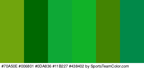 #70A50E #006801 #0DA836 #11B227 #438402 #008949 Colors