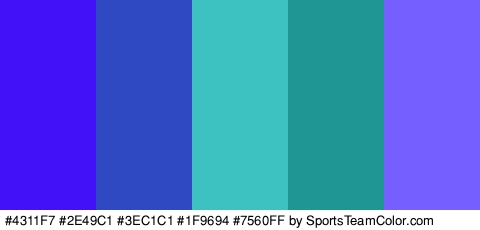 #4311F7 #2E49C1 #3EC1C1 #1F9694 #7560FF Colors