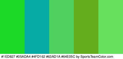 #1ED827 #05ADA4 #4FD162 #63AD1A #64E05C Colors