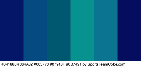 #041668 #064A82 #005770 #07918F #0B7491 #040D5E Colors