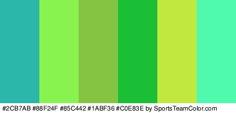 #2CB7AB #88F24F #85C442 #1ABF36 #C0E83E #4FF9AD Colors