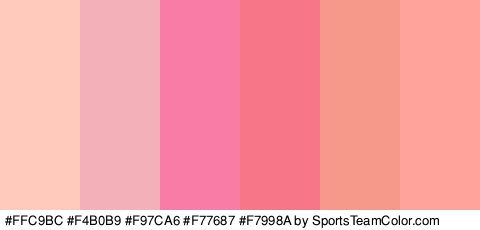 #FFC9BC #F4B0B9 #F97CA6 #F77687 #F7998A #FFA39B Colors