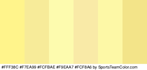 #FFF38C #F7EA99 #FCFBAE #F9EAA7 #FCF8A6 #F4E489 Colors