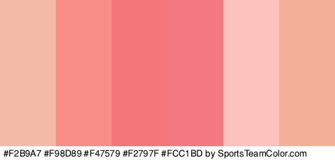 #F2B9A7 #F98D89 #F47579 #F2797F #FCC1BD #F4B097 Colors