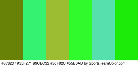 #678207 #35F271 #9CBC32 #30F92C #55E0AD #1CEA09 Colors