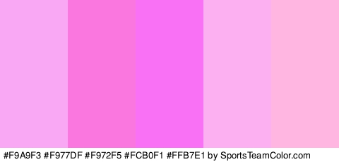 #F9A9F3 #F977DF #F972F5 #FCB0F1 #FFB7E1 Colors