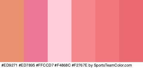 #ED9271 #ED7895 #FFCCD7 #F4868C #F2767E #EA6972 Colors