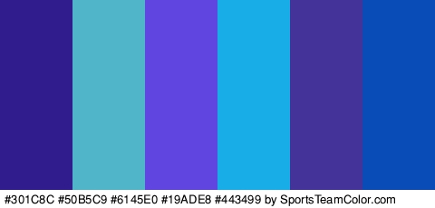 #301C8C #50B5C9 #6145E0 #19ADE8 #443499 #094CB7 Colors