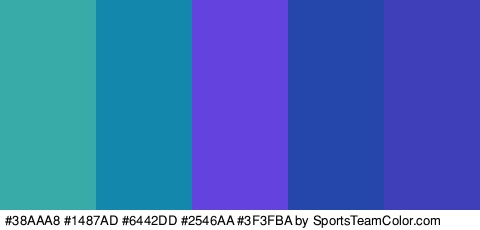 #38AAA8 #1487AD #6442DD #2546AA #3F3FBA Colors