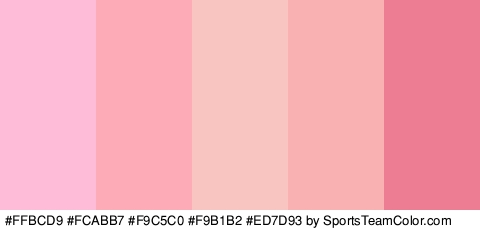 #FFBCD9 #FCABB7 #F9C5C0 #F9B1B2 #ED7D93 Colors