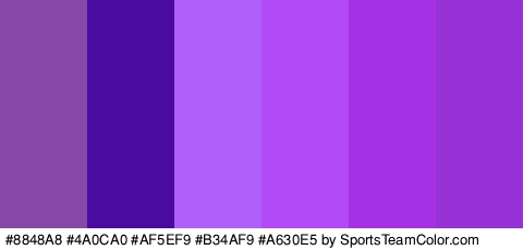 #8848A8 #4A0CA0 #AF5EF9 #B34AF9 #A630E5 #9631D6 Colors