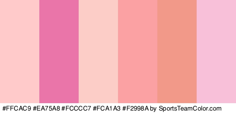 #FFCAC9 #EA75A8 #FCCCC7 #FCA1A3 #F2998A #F9C0D9 Colors