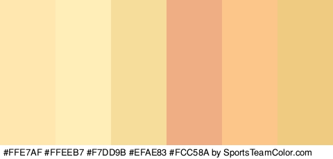 #FFE7AF #FFEEB7 #F7DD9B #EFAE83 #FCC58A #EFCA81 Colors