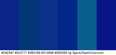 #0A2587 #023777 #0B3189 #012889 #095E8E #081687 Colors