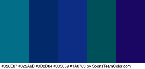 #026E87 #022A6B #0D2D84 #005059 #1A0763 Colors