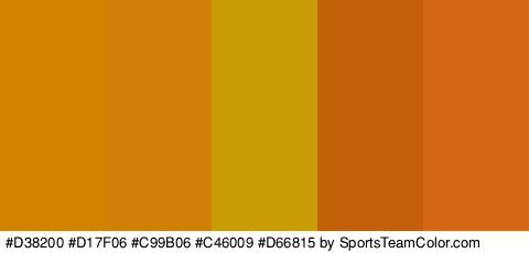 #D38200 #D17F06 #C99B06 #C46009 #D66815 Colors